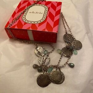 STELLA & DOT RIVIERA COIN NECKLACE TWO STRAND CHALCEDONY & LABRADORITE BEADS 19”